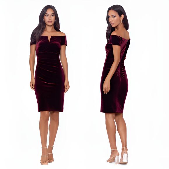 X by Xscape Women Esme Velvet Off Shoulder Cocktail Party Dress Size 10 Burgundy - Picture 1 of 9